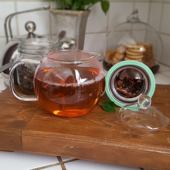 New Mini Glass Teacup Mint Green Silicon Infuser L - Picture 5 of 5